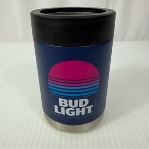 Bud Light Metal Koozie Blue Beer Can Coozie Holder for 355ml Can w/ Screw Lid